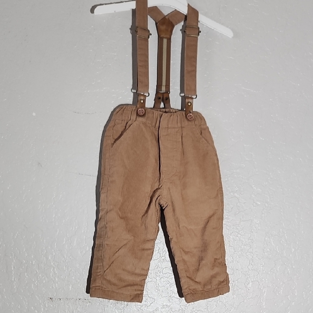 Kids Tan Lined Corduroy Pants with Suspenders TOFFEE HOUSE 3-6M